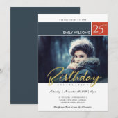 INVITATION TENDANCE MODERNE ÉCRITURE MANUSCRITE PHOTO ANNIVER (Devant / Derrière)