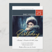 INVITATION TENDANCE MODERNE ÉCRITURE PINCES PHOTO ANNIVERSAIR (Devant / Derrière)