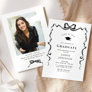 Invitation Tendance Neutral Bow Ribbon Fête de Graduation PHO