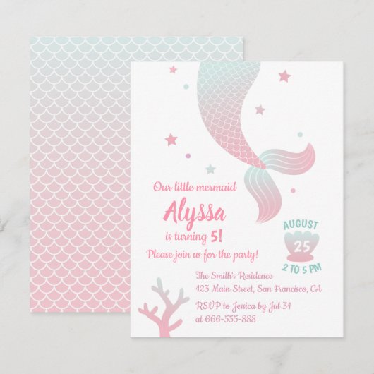 Invitation Tendance Ombre Mermaid Tail Girls Anniversaire (Devant / Derrière)