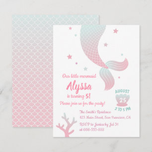 Invitation Tendance Ombre Mermaid Tail Girls Anniversaire