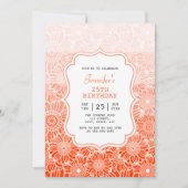 Invitation Tendance Orange Stripes Floral Photo Anniversaire (Devant)