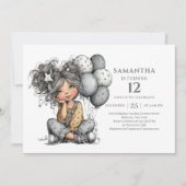 Invitation tendance originale fille anniversaire o (Devant)