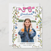 Invitation Tendance Pink Bow Ribbon 2 PHOTO Graduation Party (Devant)