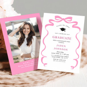 Invitation Tendance Pink Bow Ribbon Fête de graduation