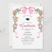 Invitation Tendance Pink Bow Ribbon Fête de graduation (Devant)