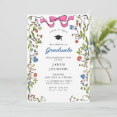 Invitation Tendance Pink Bow Ribbon Fête de graduation (Debout devant)