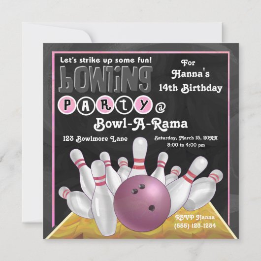 Invitation Tendance Pink Bowling Party (Dos)