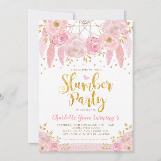 Invitation Tendance Pink Dreamcatcher Sleepover Party (Devant)