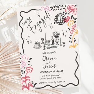 Invitation Tendance Quirky Fun Main tiré Wavy Engagement Part