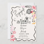 Invitation Tendance Quirky Fun Main tiré Wavy Engagement Part (Devant)
