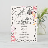 Invitation Tendance Quirky Fun Main tiré Wavy Engagement Part (Debout devant)