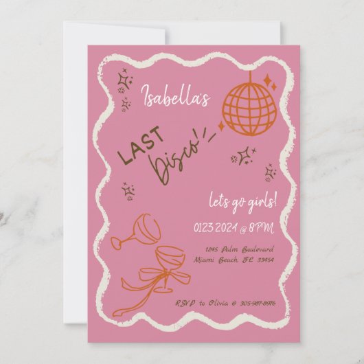 Invitation Tendance Quirky Wavy Draw Main Draw Bachelorette P (Devant)