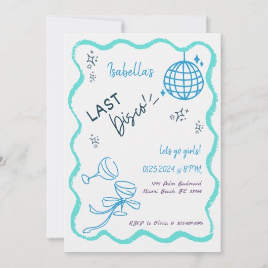 Invitation Tendance Quirky Wavy Hand Drawn Bachelorette Party (Devant)