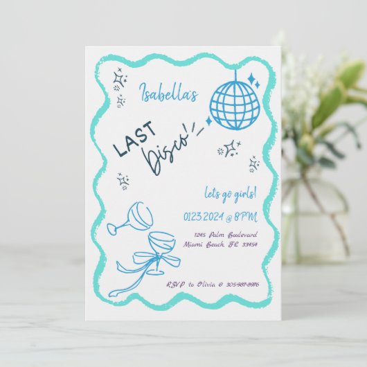 Invitation Tendance Quirky Wavy Hand Drawn Bachelorette Party (Debout devant)