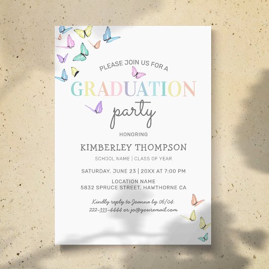 Invitation Tendance Rainbow Pastel Butterfly Party
