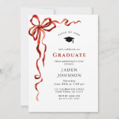 Invitation Tendance Red Bow Ribbon Fête de graduation PHOTO (Devant)