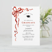 Invitation Tendance Red Bow Ribbon Fête de graduation PHOTO (Debout devant)