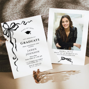 Invitation Tendance Red Bow Ribbon Fête de graduation PHOTO