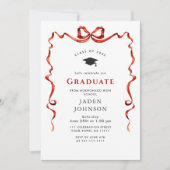Invitation Tendance Red Bow Ribbon Fête de graduation PHOTO (Devant)