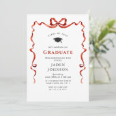 Invitation Tendance Red Bow Ribbon Fête de graduation PHOTO (Debout devant)
