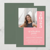 Invitation Tendance Retro Pink Green Photo Party (Devant / Derrière)