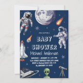 Invitation Tendance Rocket Ship Space Galaxy Alien Baby showe (Devant)