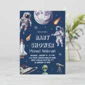 Invitation Tendance Rocket Ship Space Galaxy Alien Baby showe (Debout devant)