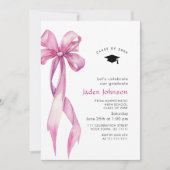 Invitation Tendance Rose Bow Ribbon photo de la fête de gradu (Devant)