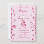 Invitation Tendance rose main tiré Quirky Scribble Mariage (Devant)