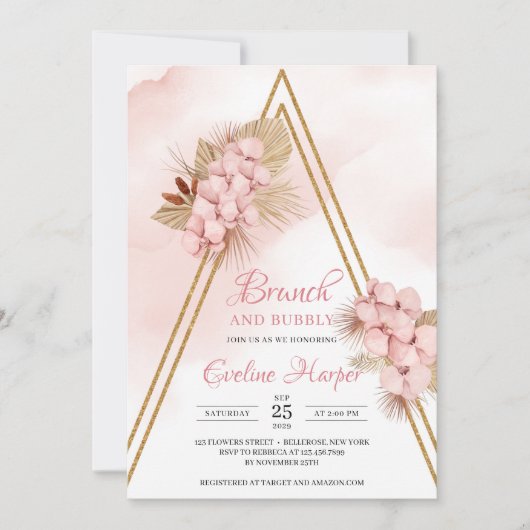 Invitation Tendance Rose Pâle Orchidée Paume Sèche Brunch (Devant)