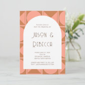 Invitation Tendance rose rétro géométrique Tout en un Mariage (Debout devant)