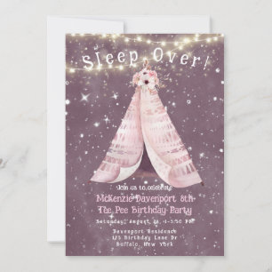 Invitation Tendance rose violet Tee Pee Fille Anniversaire