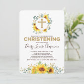 Invitation Tendance Tournesol Vert Jaune Or Christening (Debout devant)