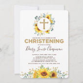 Invitation Tendance Tournesol Vert Jaune Or Christening (Devant)