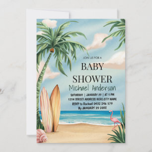 Invitation Tendance tropicale Fête de bébé Surf Plage d'été