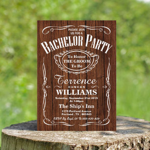 Invitation Tendance typographie du bois Bachelor Party