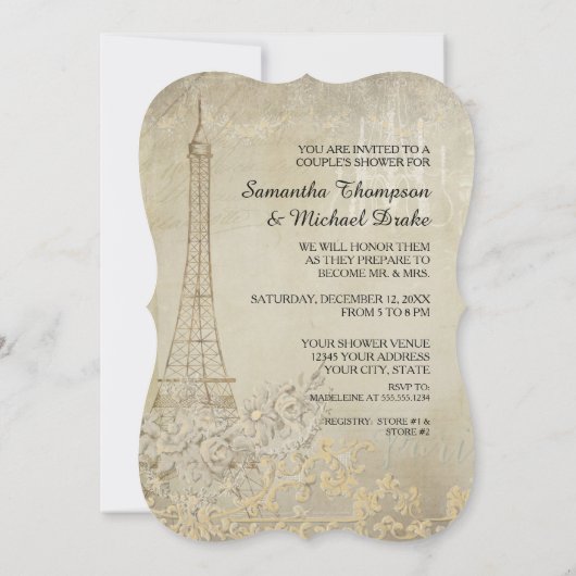 Invitation Tendance Vintage Paris Pluie de Mariage pour Coupl (Dos)