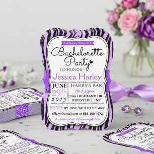 Invitation Tendance violet Zabra Print Bachelorette Party