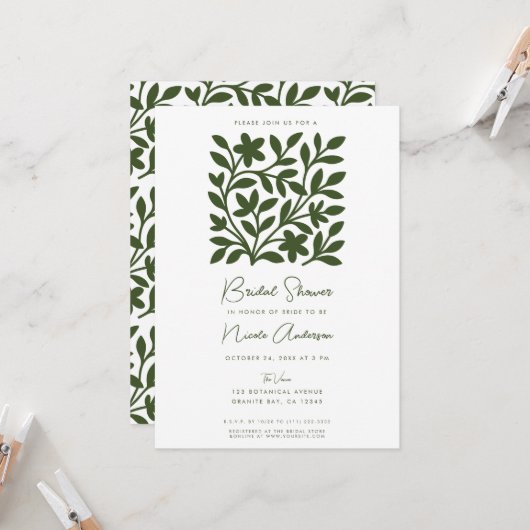 Invitation Tendril Garden Green Vine Florale Fête des mariées (Devant/Arrière en situation)