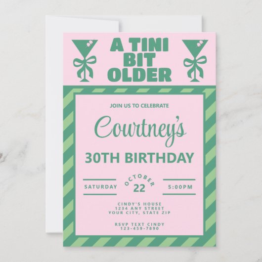 Invitation Tendy Rose & Vert Un Tini Bit Ancien 30e anniversa (Devant)