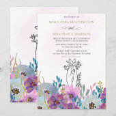 Invitation *~* Tenir les mains Pink Flowers Mariage de Partie (Devant / Derrière)