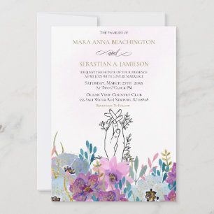 Invitation *~* Tenir les mains Pink Flowers Mariage de Partie