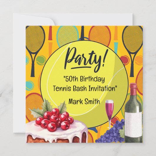 Invitation Tennis 50e anniversaire avec nom sur Racket Thème (Devant)