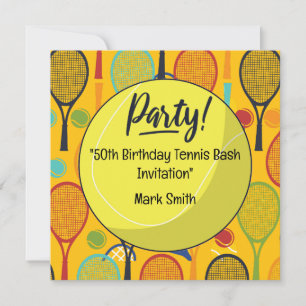 Invitation Tennis 50e anniversaire avec nom sur Racket Thème