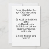 Invitation Tennis 50e anniversaire Enregistrer la date (Dos)