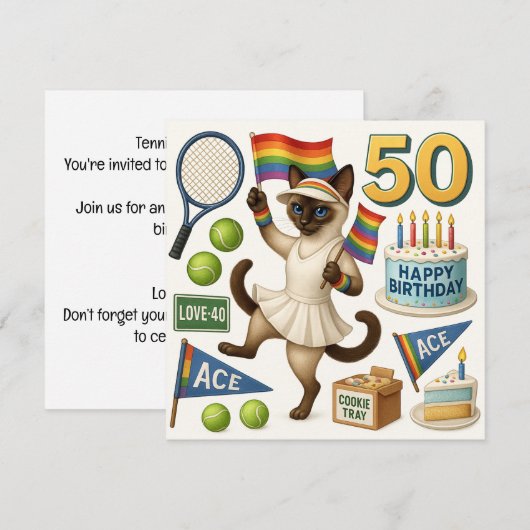 Invitation Tennis 50e anniversaire pour les Amoureux de les c (Devant / Derrière)
