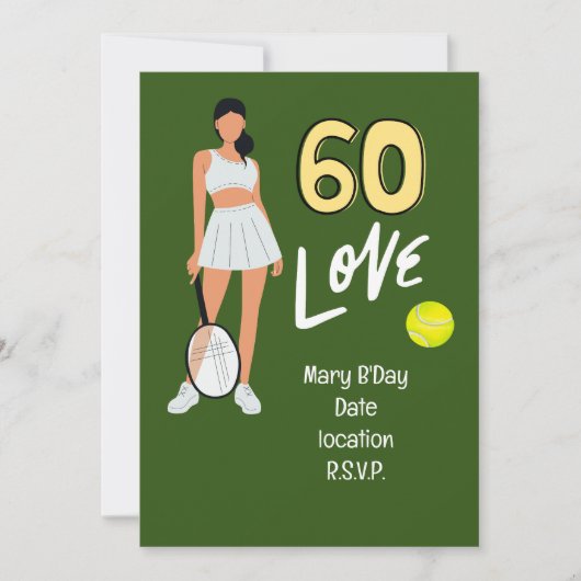 Invitation Tennis 60e anniversaire pour femme joueur (Devant)