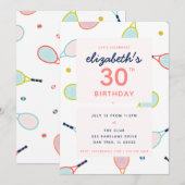 Invitation Tennis Anniversaire Coral Bleu Vert Coutume (Devant / Derrière)