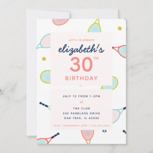 Invitation Tennis Anniversaire Coral Bleu Vert Coutume